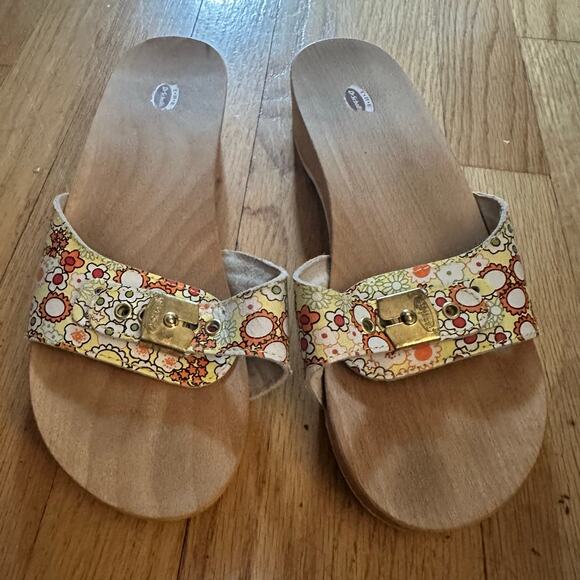 Dr. Scholls Original 10? Exercise Sandals Clogs Floral Daisy Wooden Sole Boho - Picture 6 of 16